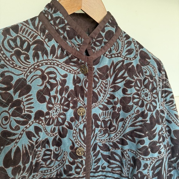 Multiples Quilted Jacket Women's Medium  Teal Brown 100% Cotton Buttons Career - Picture 2 of 8